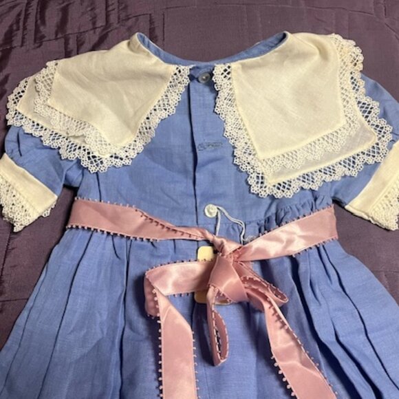 Girls VTG Cotton Blend Easter Dress Double Lace Collars Sleeves Pink Sash Size 4 - Picture 3 of 14